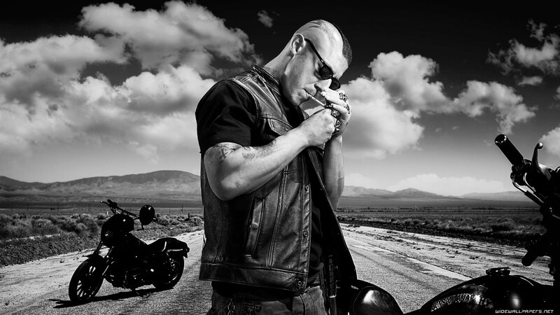 Man with Motorcycle — Black, Dramatic