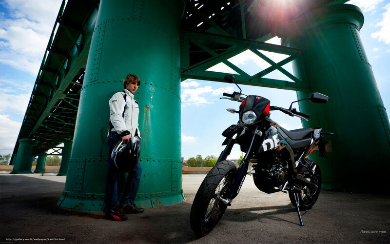 Man with Motorcycle — Green, Dramatic