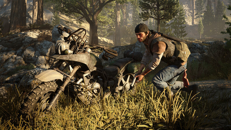 Man with Motorcycle — Green, Tense