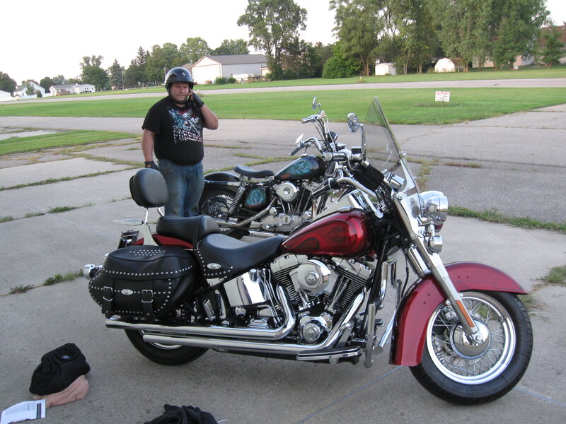 Man with Motorcycles — Red
