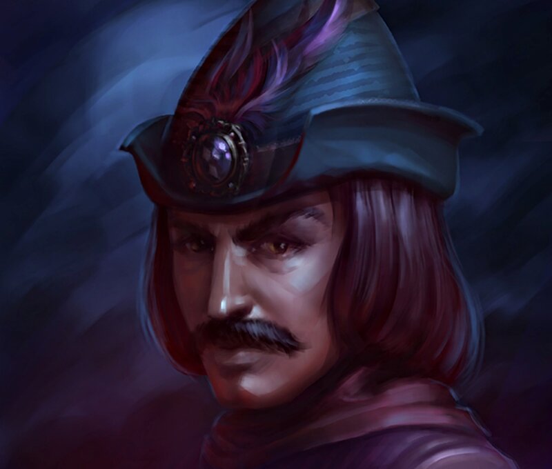 Man with Mustache and Hat — Purple