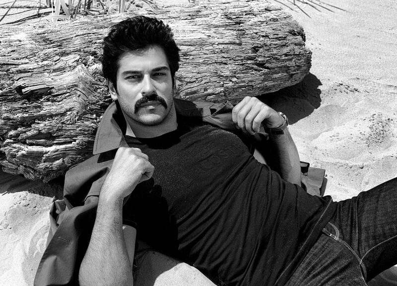 Man with Mustache on Beach — Black
