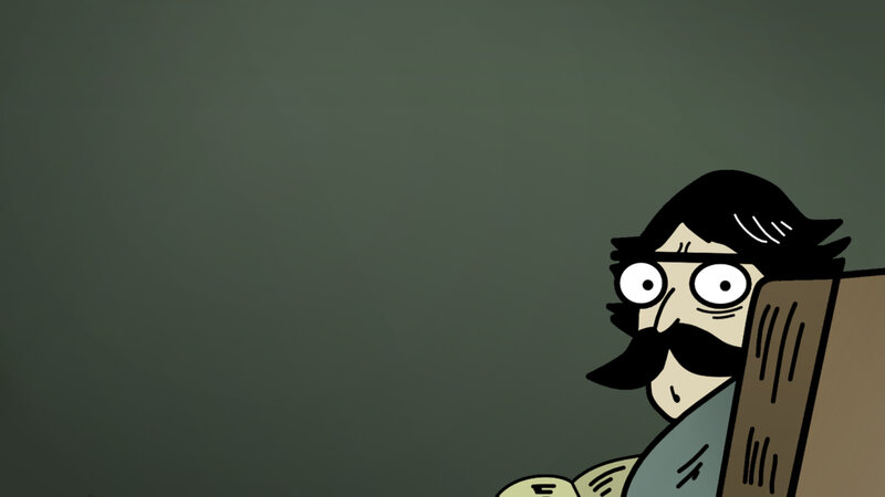 man with mustache peeking