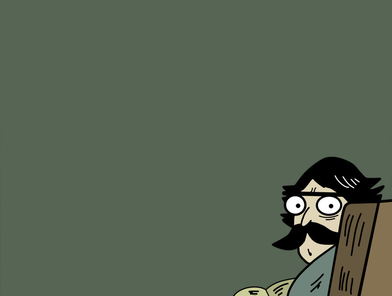 man with mustache reading book