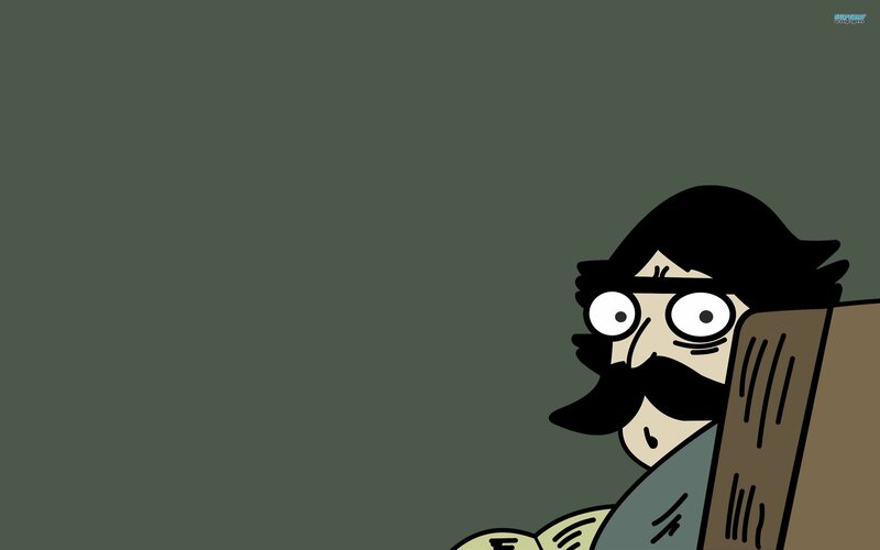 Man with Mustache Reading — Green, Neutral, Comic