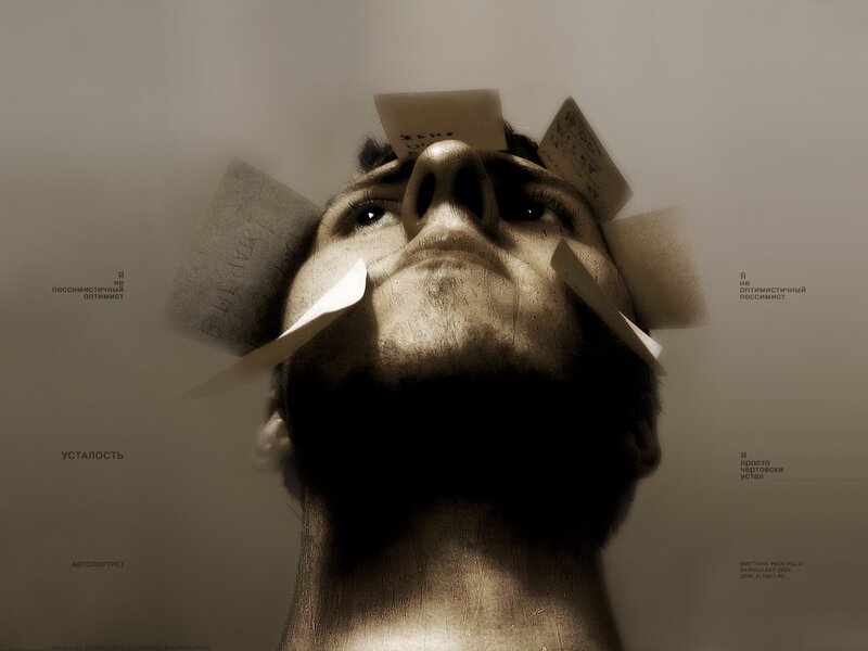 man with notes on face