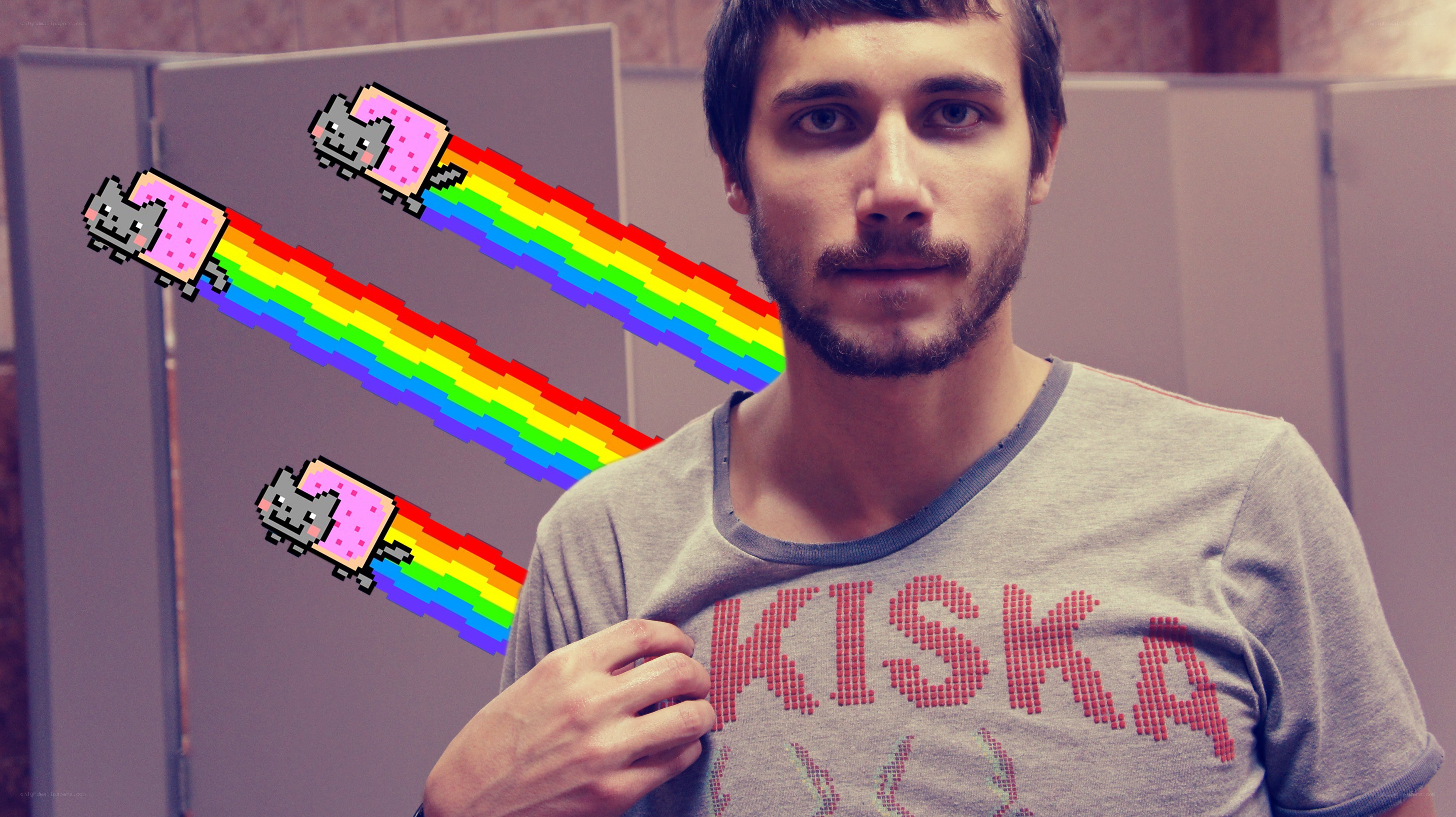 man with nyan cat graphics