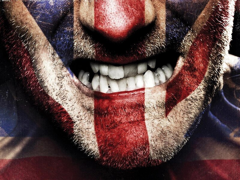 Man with Painted Face — Red, Intense, Photograph, Flag
