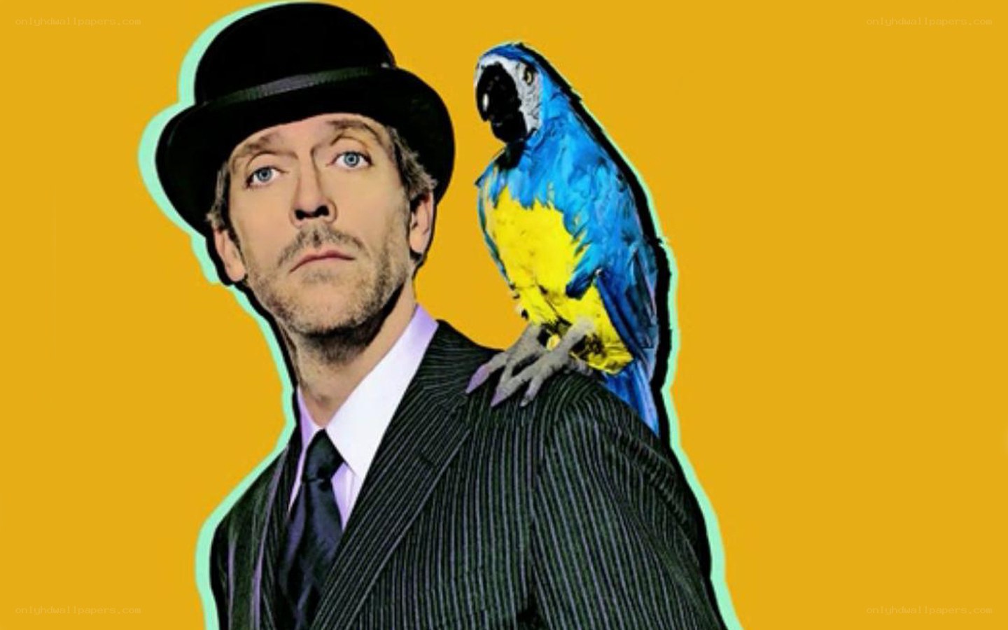 man with parrot on shoulder