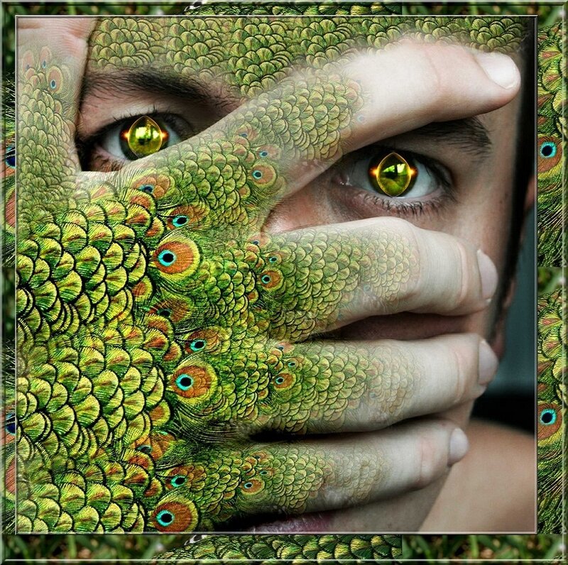 man with peacock feather skin