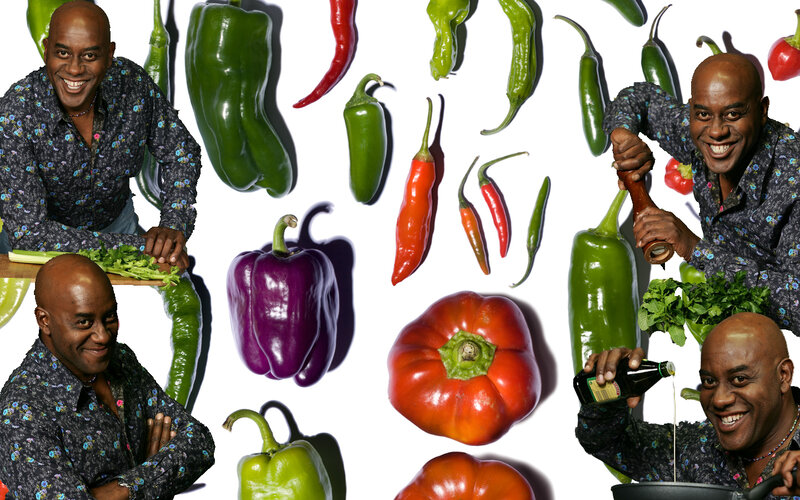 man with peppers collage