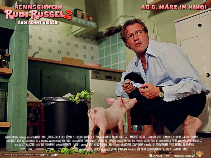 Man with Pig in Kitchen