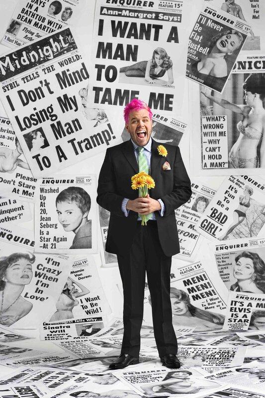 Man with pink hair and flowers