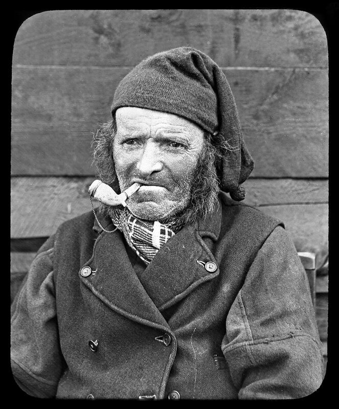 Man with Pipe and Hat — Black, Serious