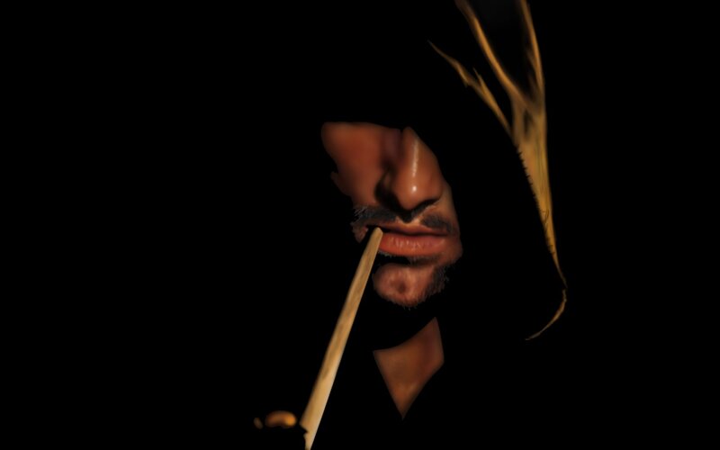 man with pipe in dark