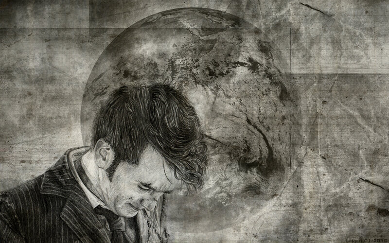 man with planet background