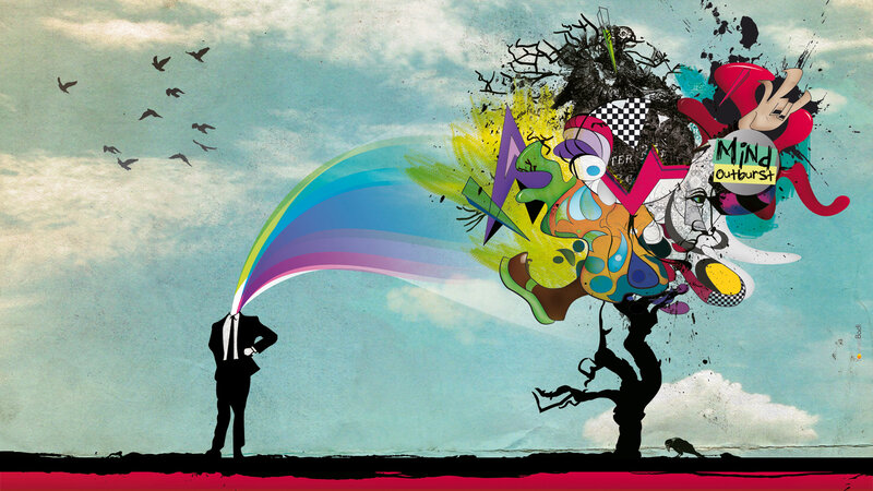 Man with Rainbow Beam — Blue, Chaotic