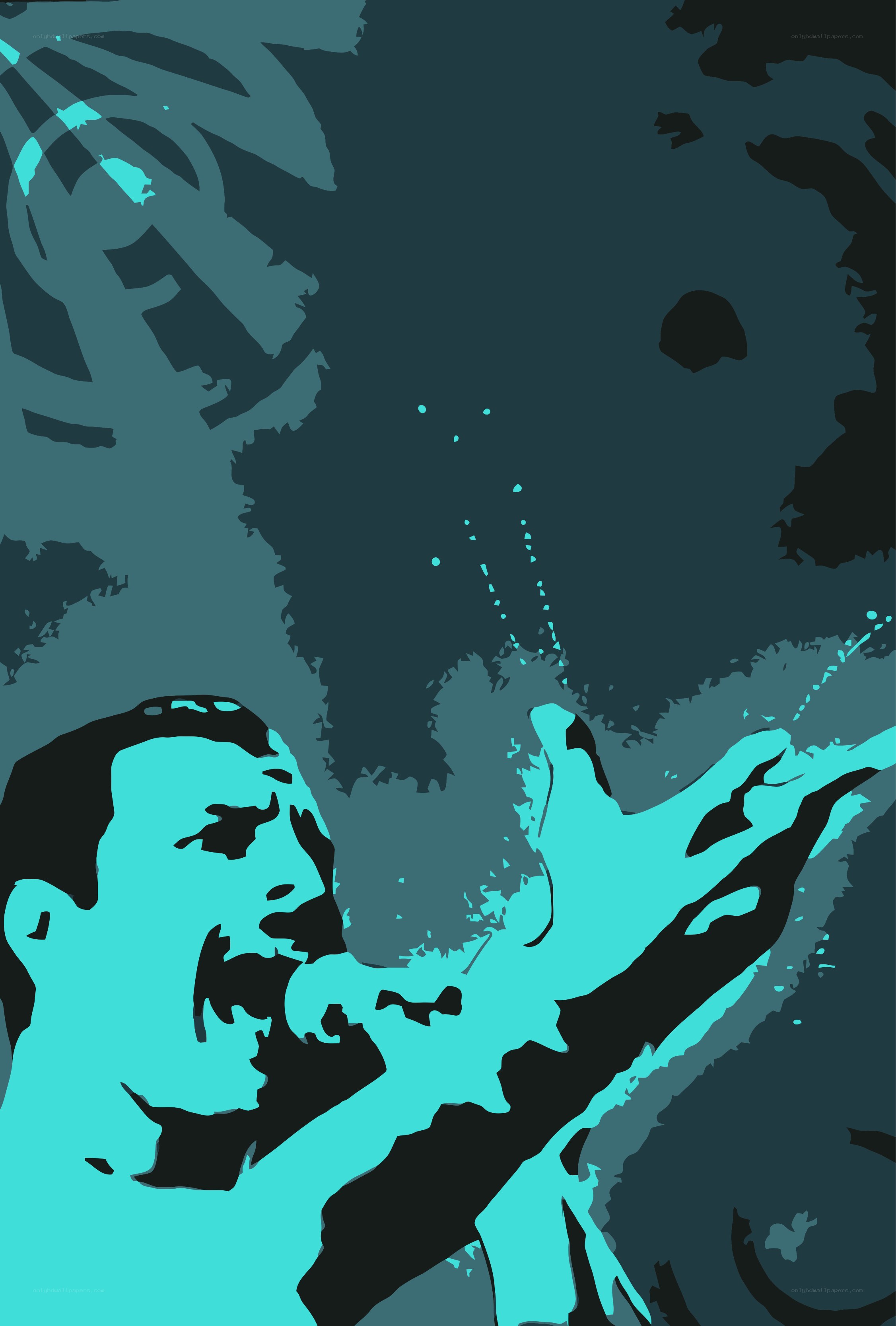 man with raised arms
