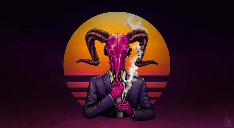 Man with Ram Skull
