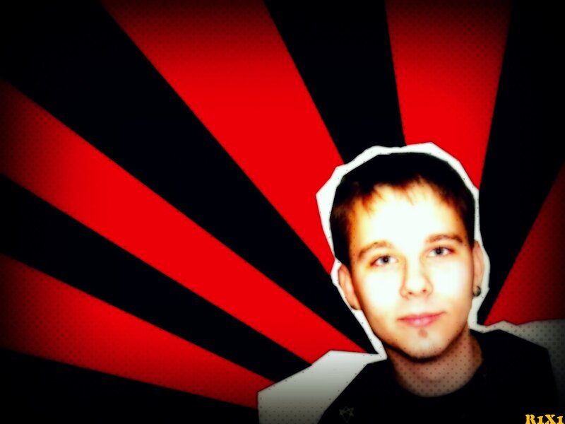 man with red and black background