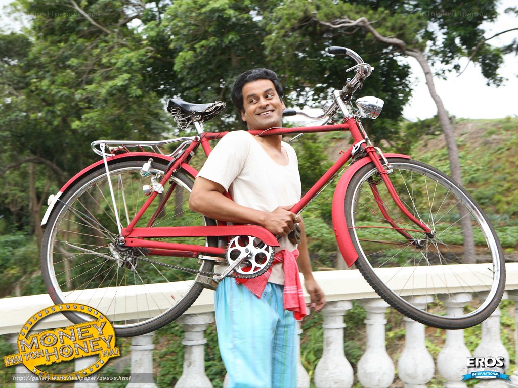 Man with red bicycle