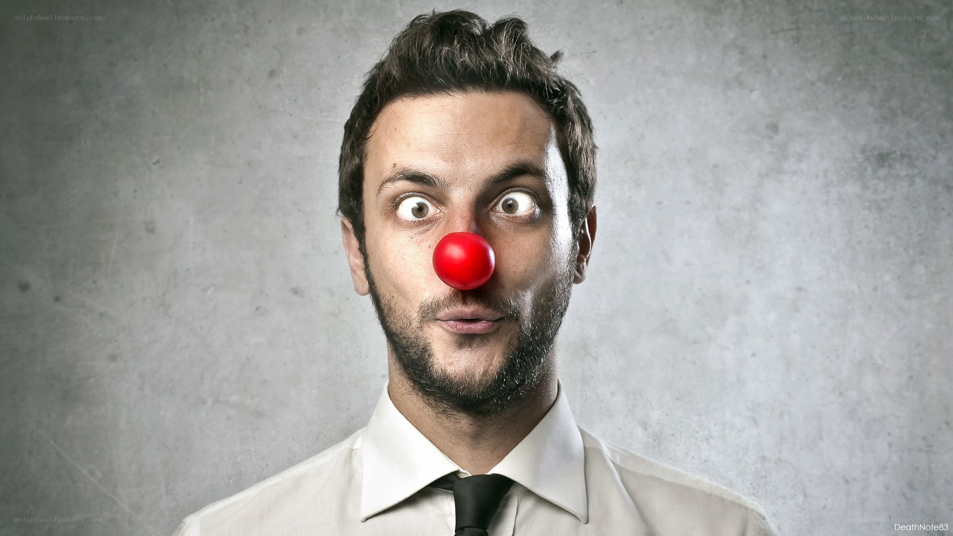man with red clown nose