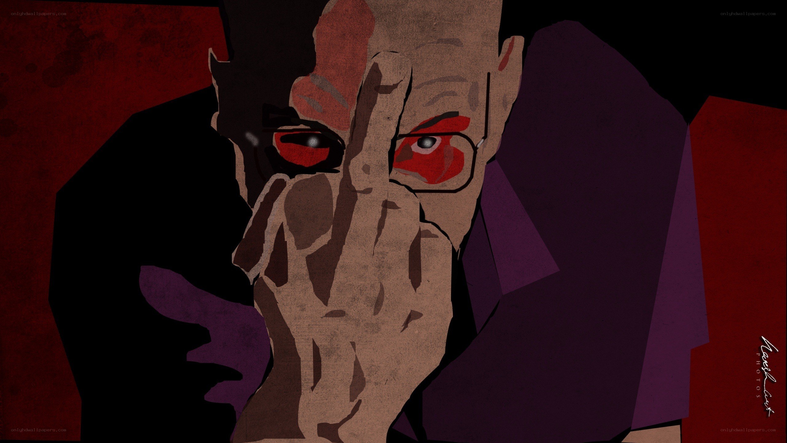 man with red eyes and hand gesture