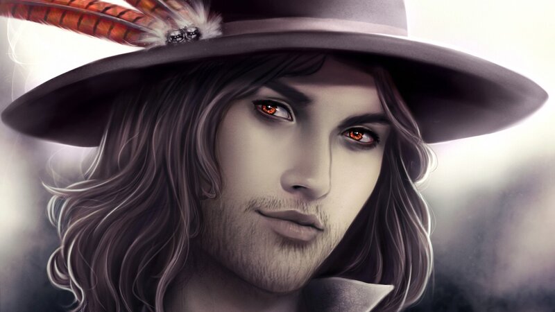 Man with Red Eyes — Gray, Dramatic, Digital Art
