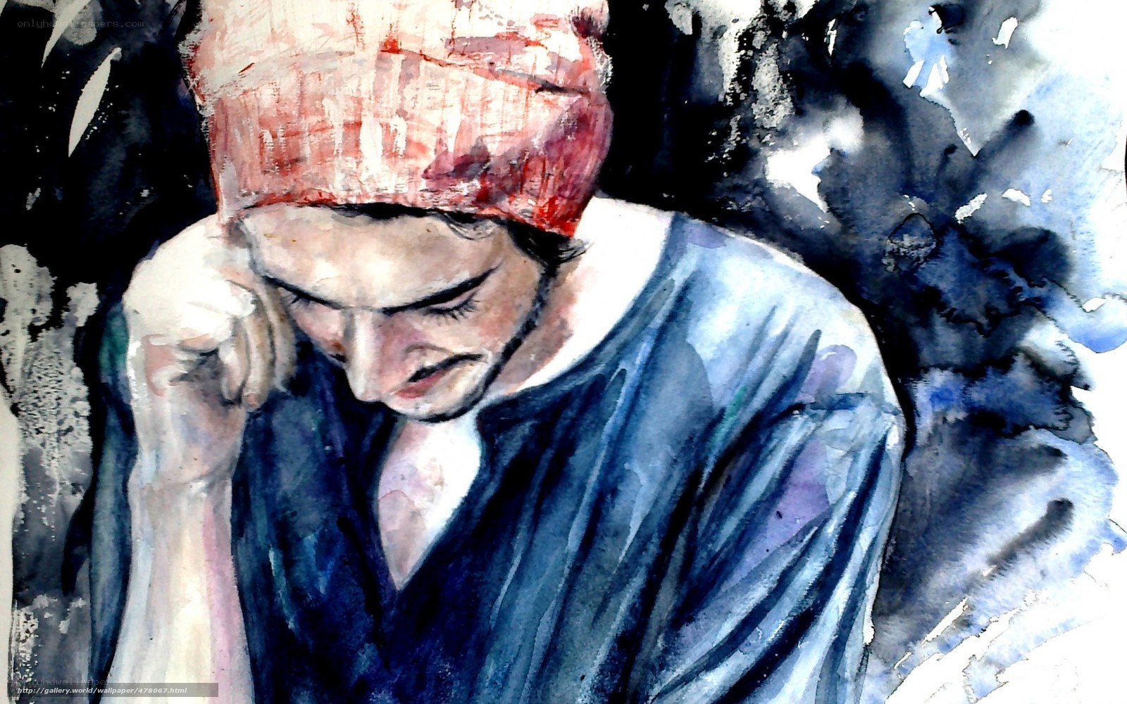 man with red hat watercolor