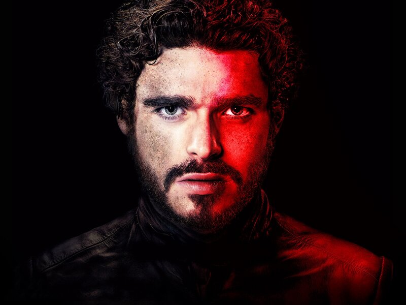 man with red lighting