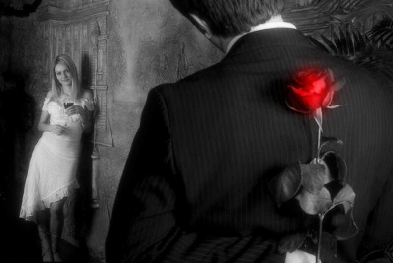 Man with Red Rose — Black