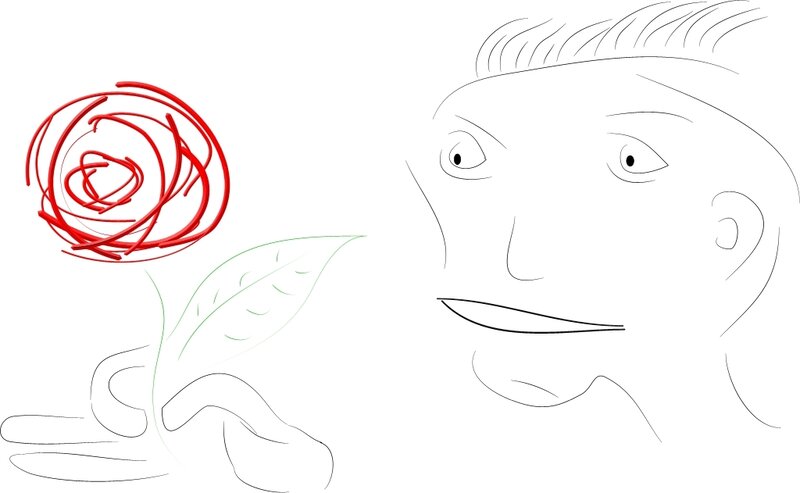 man with red rose sketch