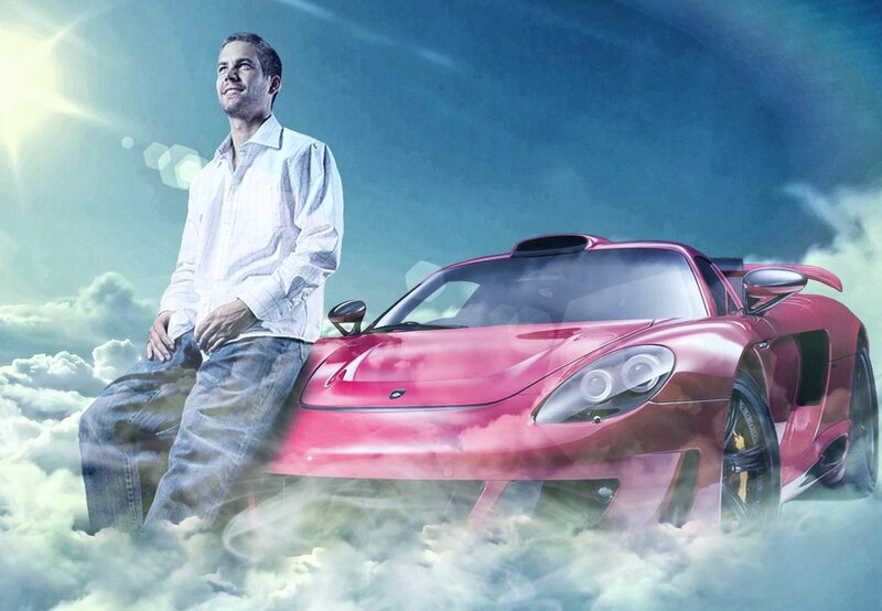 Man with Red Sports Car — Dramatic, Digital Art
