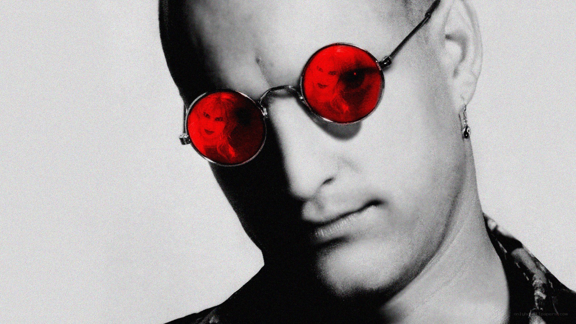 man with red sunglasses