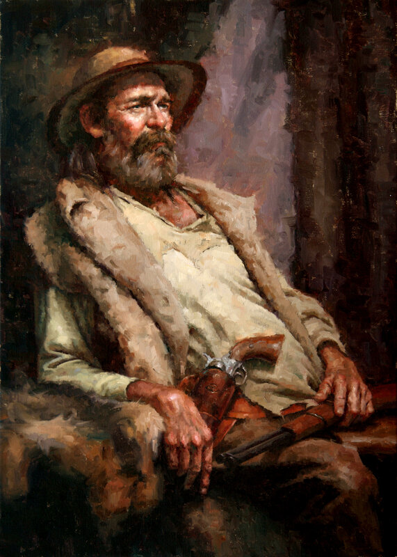 Man with Revolver — Brown, Dramatic, Painting