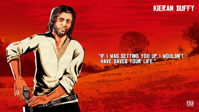 Man with Revolver — Red, Dramatic