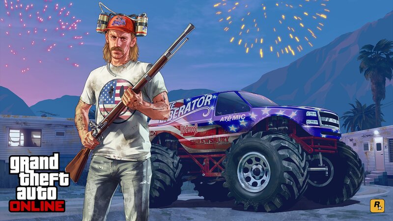 Man with Rifle and Monster Truck