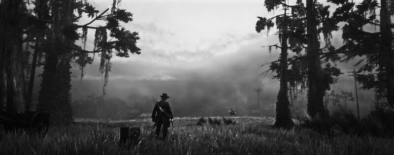 Man with Rifle in Field — Black