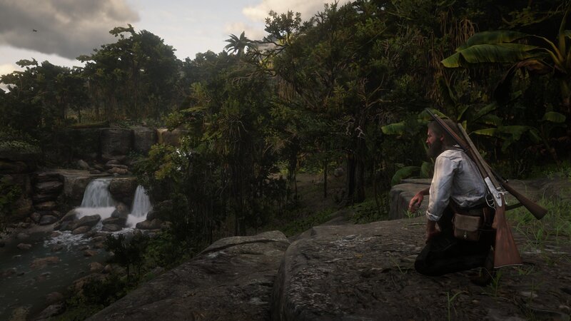 Man with Rifle in Jungle — Green, Serene