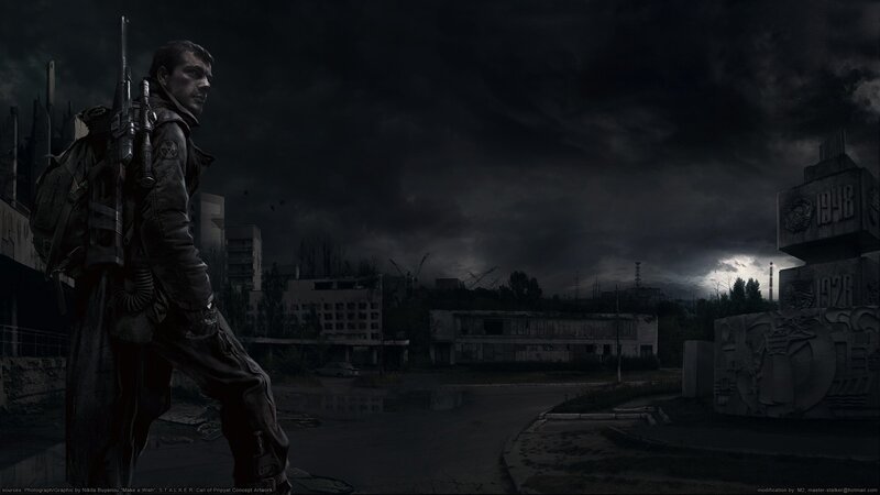 Man with Rifle in Ruins — Black