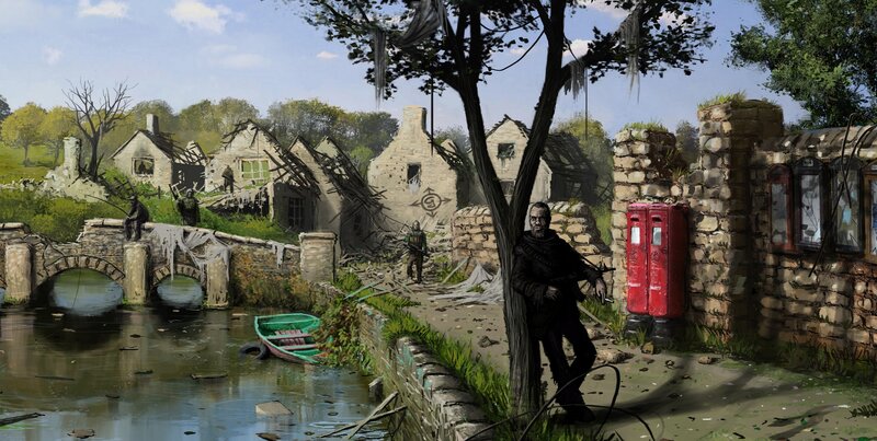 Man with Rifle in Ruins — Green