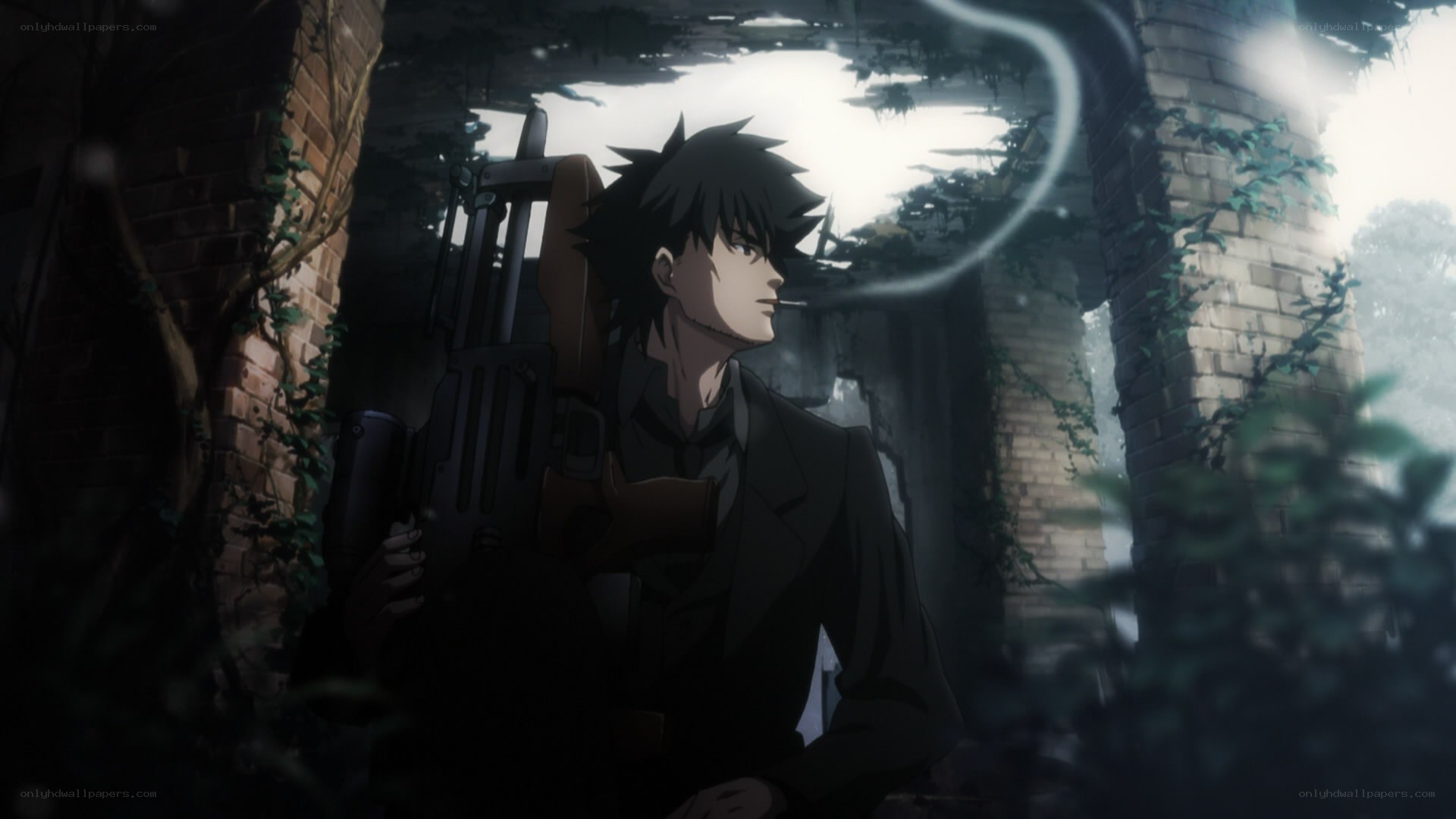 man with rifle in ruins