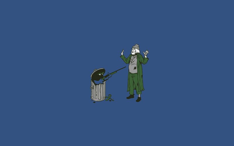 Man with Rifle in Trash Can — Blue