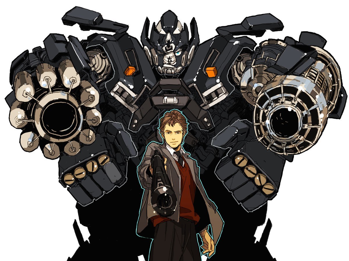 man with robot companion