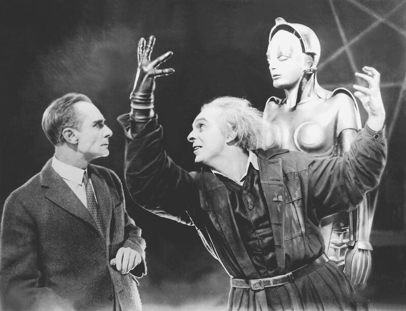 Man with robot in film scene