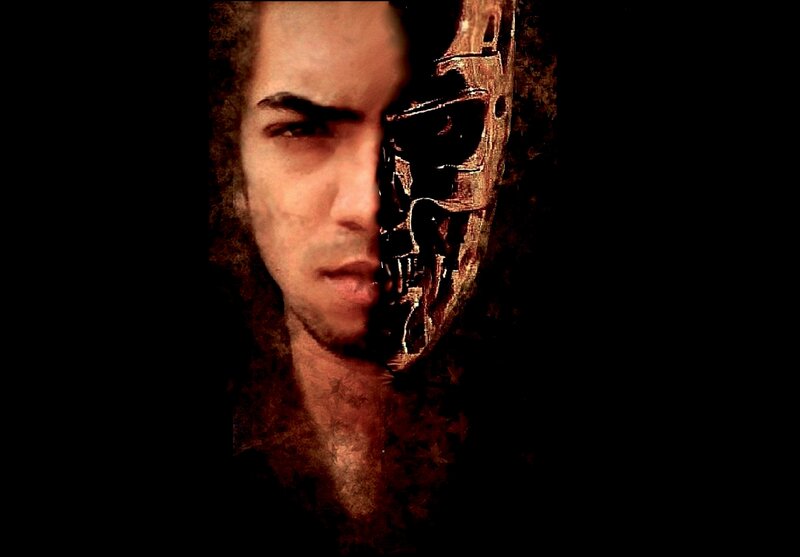 man with robotic face