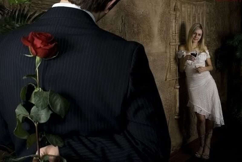 Man with Rose Behind Back — Black