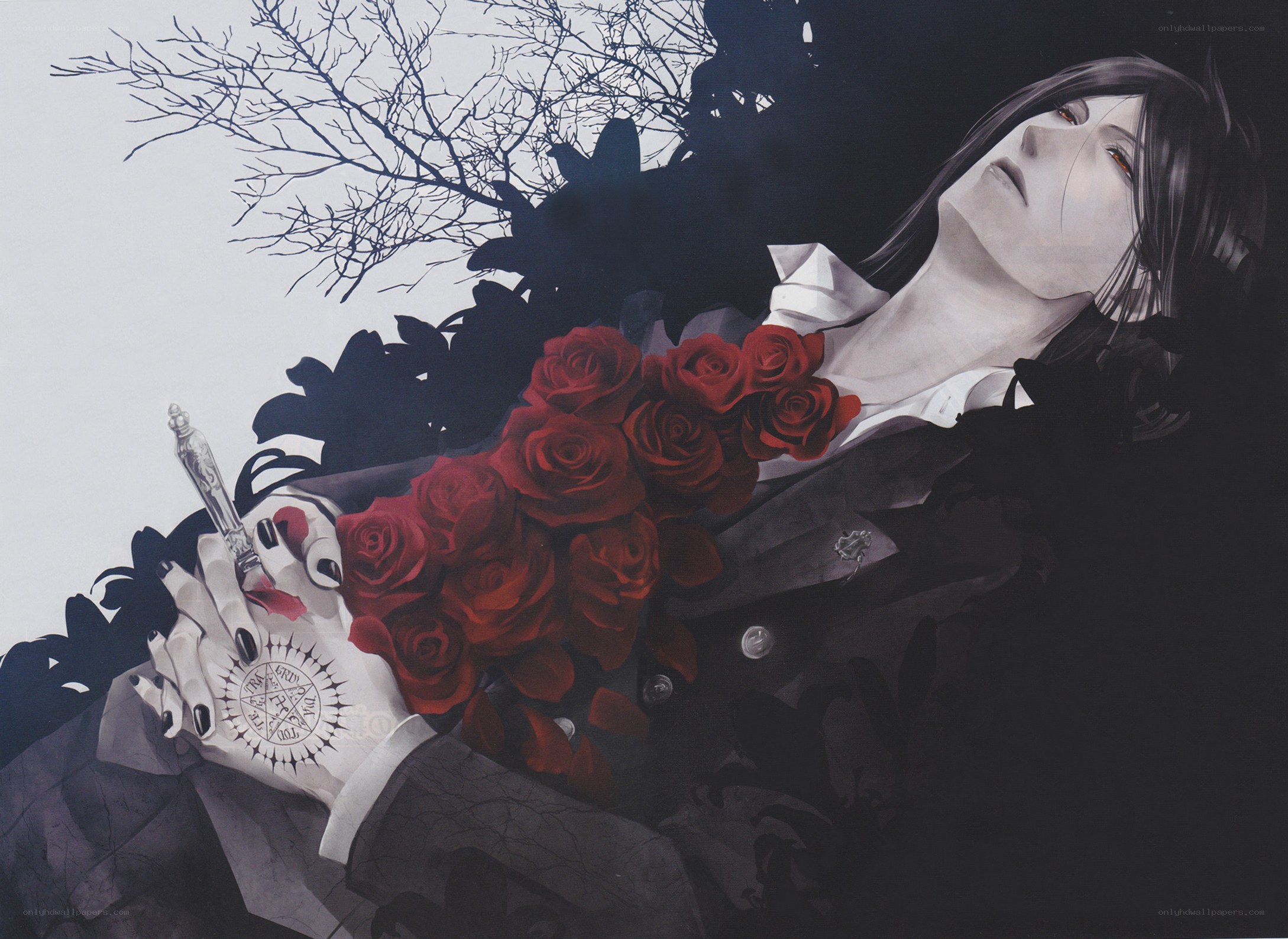Man with roses and a dagger