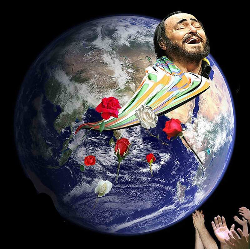 Man with roses over Earth