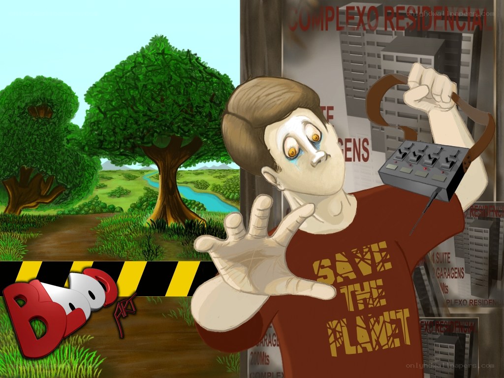 Man with 'Save the Planet' shirt